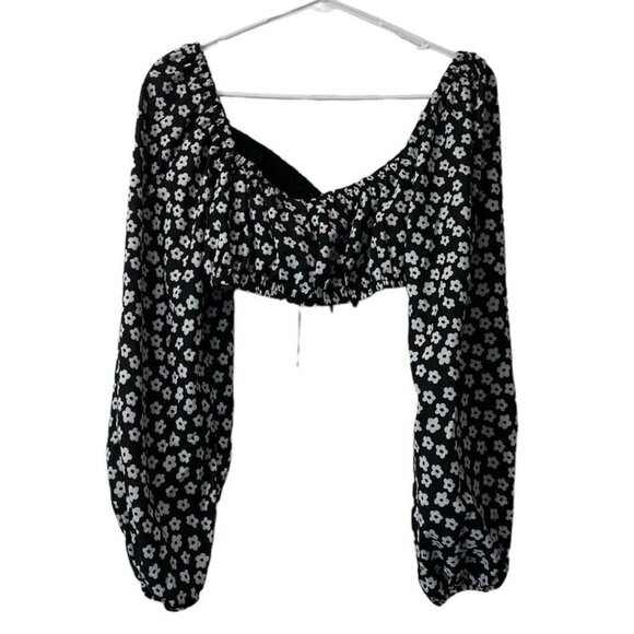 Pretty Garbage Women Floral Tied Crop Top Size Medium Boho Peasant Hippie Preppy - Picture 2 of 12